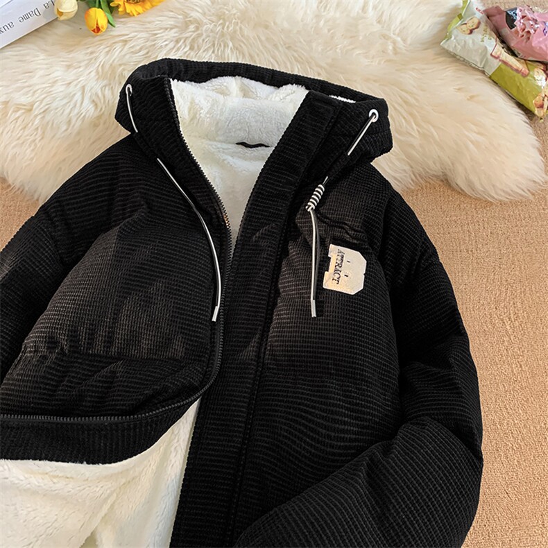 冬季青少年灯芯绒连帽棉衣潮牌羊羔毛加绒加厚棉服外套5305-P85图片