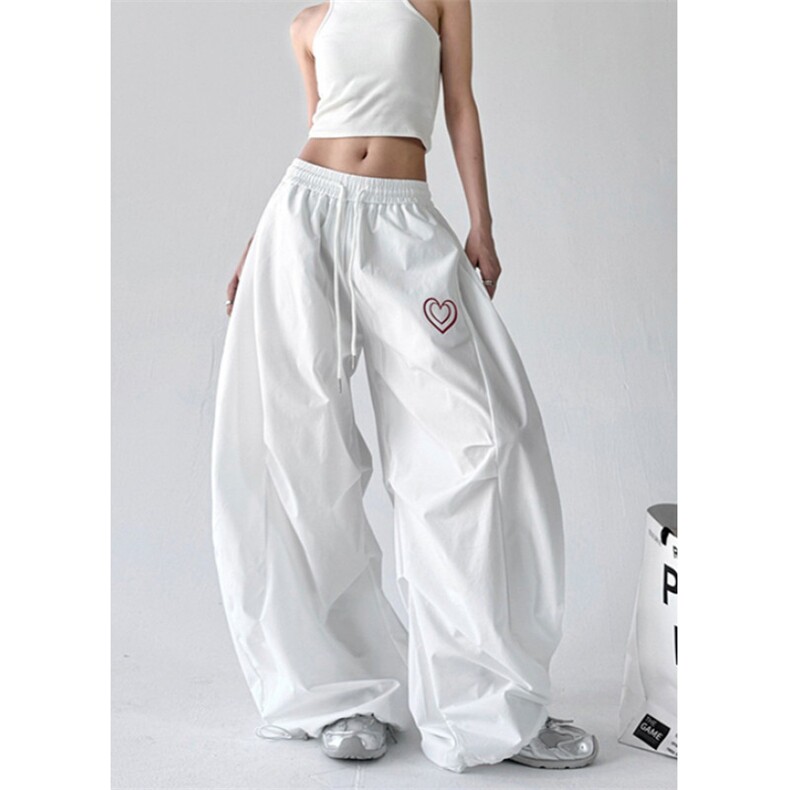 WE1662-P45设计感爱心字母休闲阔腿裤女2025夏季嘻哈速干街舞，男装休闲裤，电商B323A