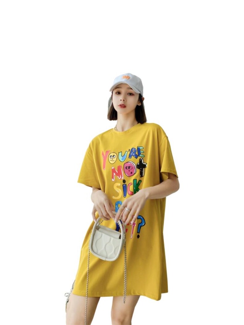 时尚休闲潮流长款T恤，女装T恤，泽妤