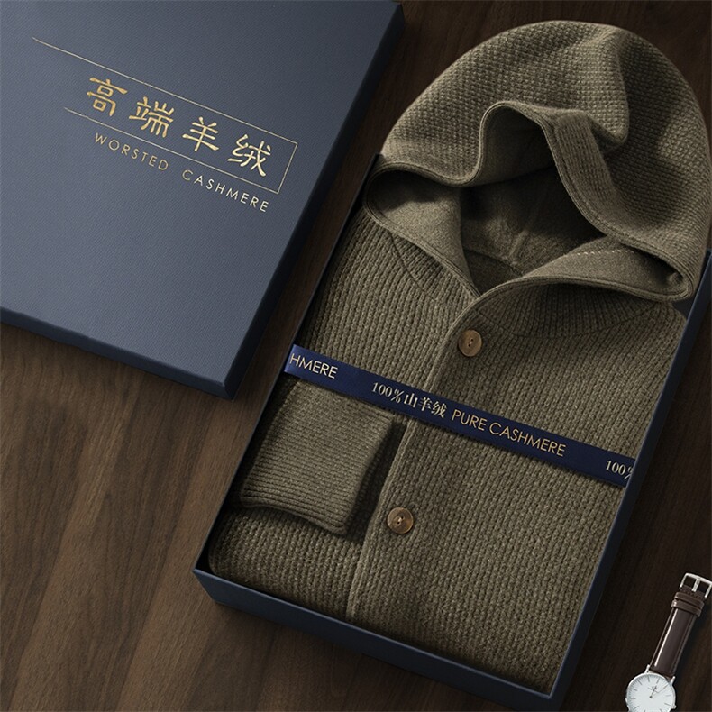 休闲纯色帽衫男加厚连帽纯山羊绒衫宽松休闲运动卫衣毛衣外套，男装针织衫/毛衣，江帆羊绒