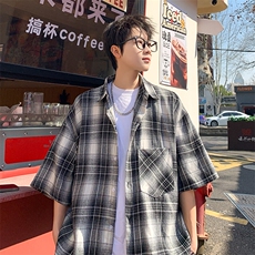 短袖衬衫男夏季新款磨毛格子衬衣DX716-特批26无差价，男装衬衫，星座214-3