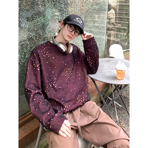 彩色星星提花破洞圆领卫衣男女设计感美式长袖t恤W4682-特价P50图片
