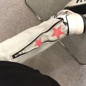 星星刺绣黄泥色牛仔裤男款复古修身可收口微喇裤小众设计感直筒裤图片