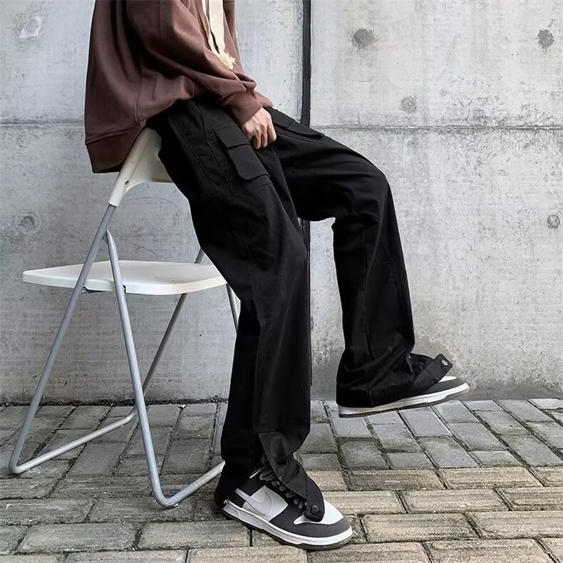 高街机能口袋排扣裤男秋冬开衩收脚裤工装休闲裤纯棉ZK116P46,男装休闲裤,星座1116-2