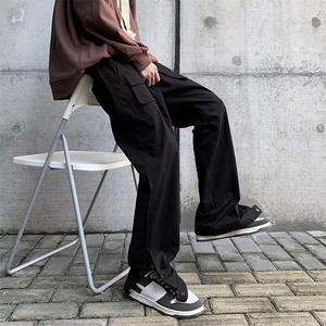 高街机能口袋排扣裤男秋冬开衩收脚裤工装休闲裤纯棉ZK116P46图片