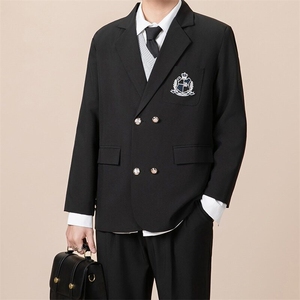 小西服外套男士宽松休闲韩版学院风徽章抗皱免烫西装上衣 XW42图片