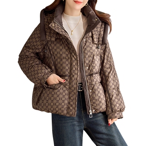 2025冬季新品轻奢时尚休闲印花连帽羽绒服女90白鸭绒图片