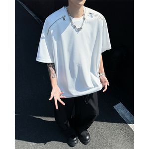 8XL-M 拉链短袖T恤男美式高街重磅宽松休闲五分袖半袖DX310特P25图片