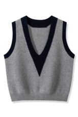 时尚气质V领马甲百搭潮流无袖针织背心优雅显瘦，女装马甲，德聚羊绒