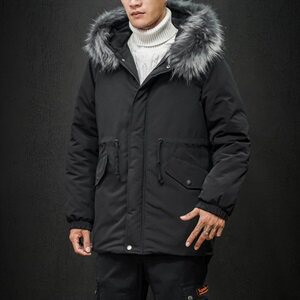 2019冬新日系大码男腰部抽绳中长款大毛领加厚棉衣M730-P130图片