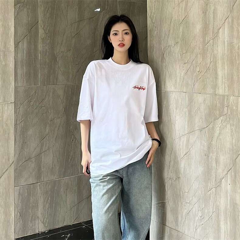 万针全刺绣工艺抖音得物高品质260克重磅纯棉双纱美式高街短袖T恤,男装T恤,电商A486-1