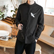 风棉麻盘扣衬衣大码男士休闲男装唐装复古刺绣衬衫CS502-P55,男装衬衫,钱塘788(原4013)
