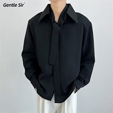 领带垫肩设计衬衫男垂坠感小众大尖领宽松白色长袖衬衣C17，男装衬衫，星座1116A（原606A-3）