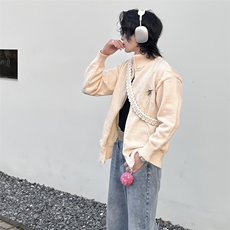 （）美式复古高街立领开衫毛衣男潮宽松针织衫1510-P60，男装针织衫/毛衣，星座910-5