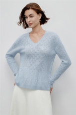 2025秋冬新款镂空v领山羊绒100%纯色毛衣长袖宽松针织羊绒衫，女装羊绒衫，阿舍尔精品