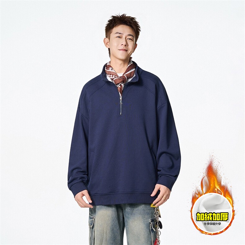 480G重磅加绒硬挺boxy男女秋冬美式高街结构半拉链立领卫衣厚外套，女装短外套，电商A486