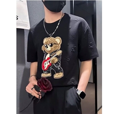 夏季高端短袖T恤男士潮牌刺绣体恤2025新款高级感半袖上衣服，男装T恤，星座506A