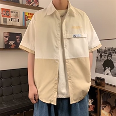 设计感拼接短袖衬衫男夏日系宽松休闲翻领工装衬衣外套CY813-P34，男装衬衫，星座412-2