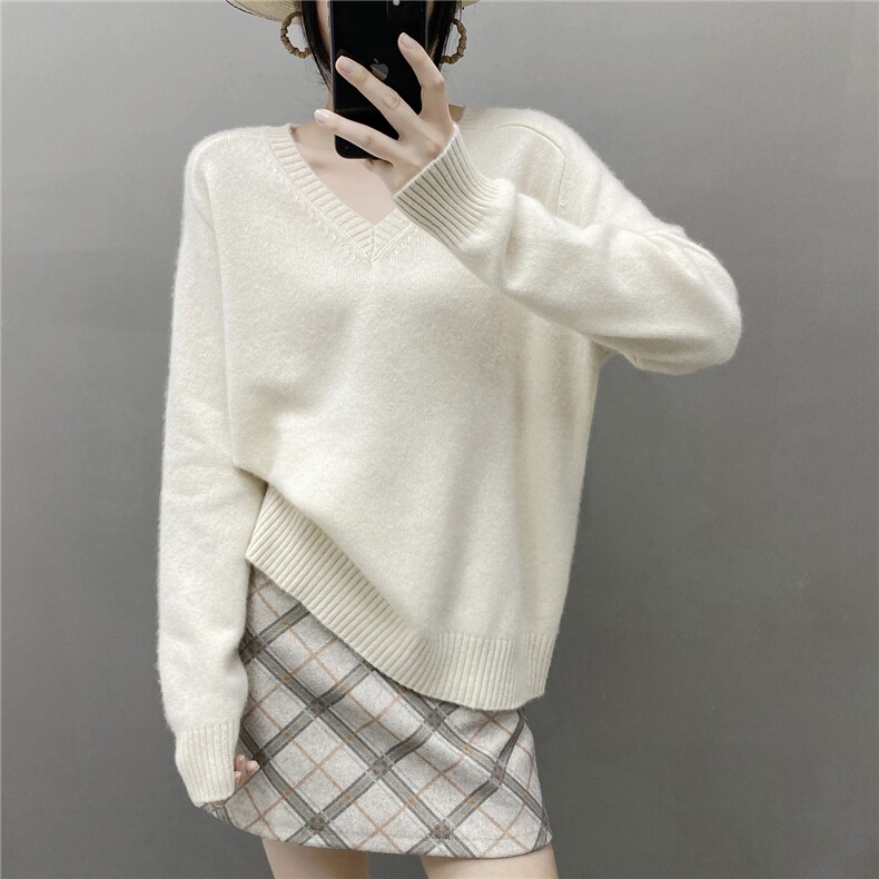 2025百搭时尚简约马鞍肩v领羊绒衫，女装羊绒衫，国旺羊绒