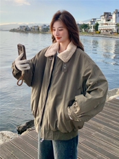 2025冬装新款毛绒翻领夹棉工装棉服7303-P195-K288，女装棉衣/棉服，浙宝152