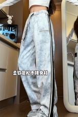 秋冬脏脏裤织带刺绣休闲长裤美式直筒裤CK36特P45M-5XL控78，男装休闲裤，电商B325