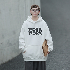 2024新款work印花宽松连帽卫衣 Y121 常规版 P48 加绒版P65 白色图片