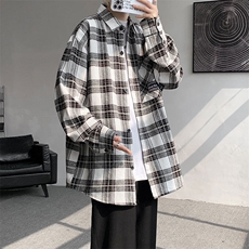 衬衫男2025春季新款港风格子宽松大码长袖衬衣CS258-P45(现货)，男装衬衫，星座214-3