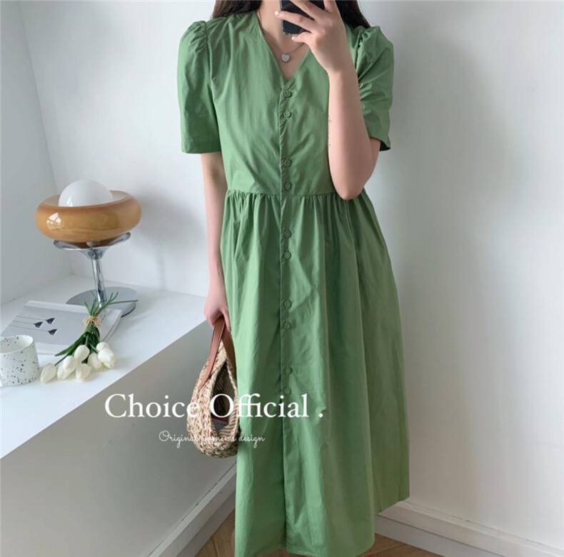 【NEW】推荐！跑量款纯色连衣裙x009#,女装连衣裙,CHOICE 初袖