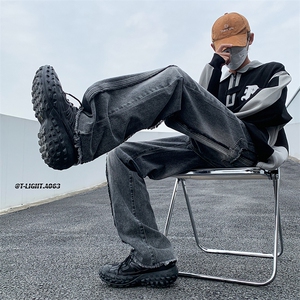 美式ins高街hiphop重工艺水洗毛边牛仔裤货号K712P65图片