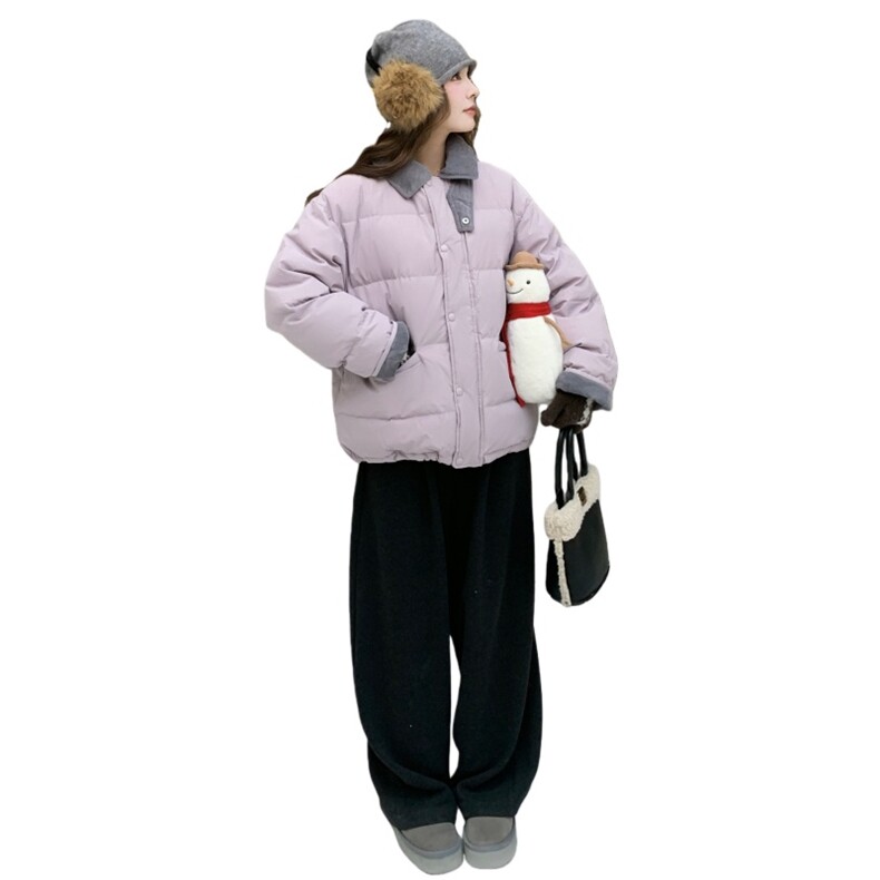 云朵泡芙羽绒服女2025冬季新款设计感短款立领加厚宽松面包服外套,女装短外套,2C168