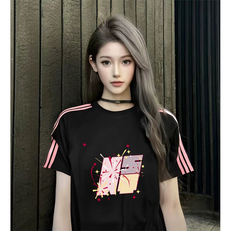 抖音得物品质二开240克宽松纯棉美式潮牌印花三条杠中性风短袖T恤,男装T恤,电商A486