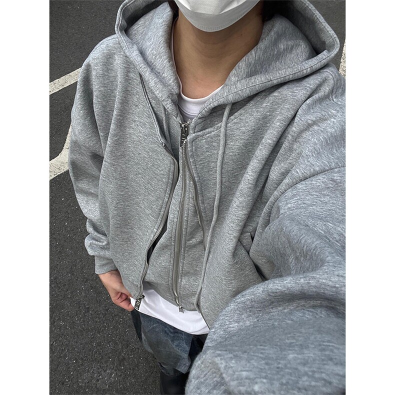【有货】灰色卫衣连帽小众设计感假两件开衫外套 WY971 特P55图片