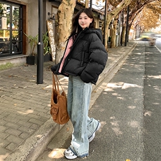 灰色撞色连帽羽绒服女冬2025新款超火好看高级小众加厚面包服外套，女装羽绒服，浙宝276（原081）