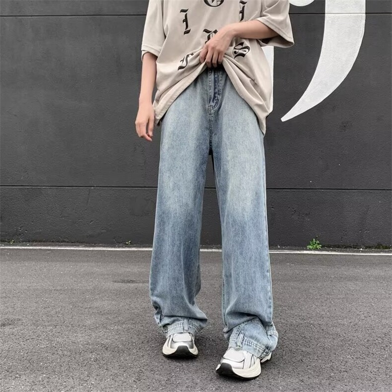 街头小众设计感反穿设计阔腿牛仔裤男女百搭拖地直筒裤10911-p50,男装牛仔裤,星座1008