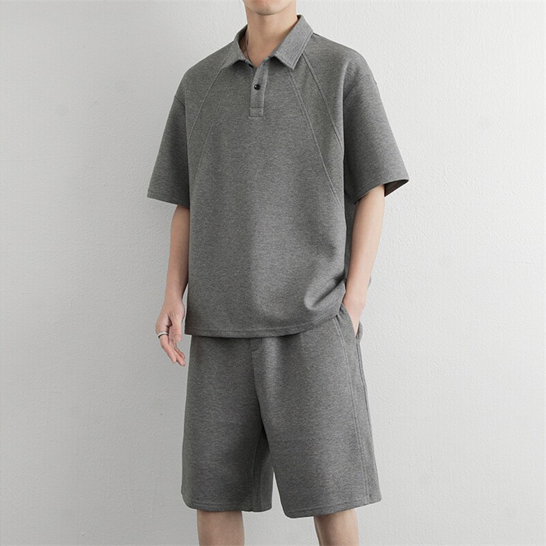 男装直播两件套夏季潮流休闲运动翻领Polo＋五分短裤,男装休闲套装,星座914