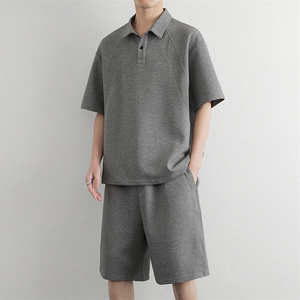 男装直播两件套 夏季潮流休闲运动翻领Polo＋五分短裤图片