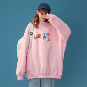 春装衔接新款 中性设计感小众印花宽松圆领套头卫衣W150 P30控48图片