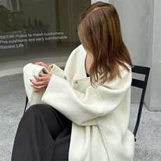 软糯羊驼绒羊毛斗篷宽松毛呢外套女慵懒风秋冬小个子双面羊绒大衣，女装双面呢大衣，蒙绒特