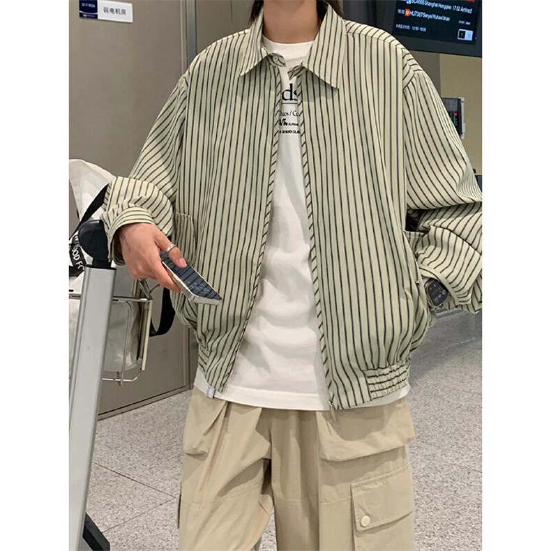 设计感拉链衬衫外套小众条纹冷淡系衬衣夹克JK009特P65,男装夹克,星座908-1
