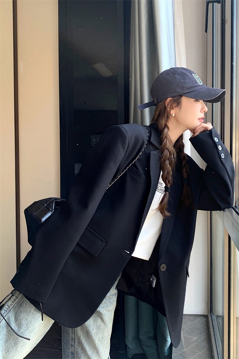 黑色显瘦高级感西装短外套女小个子2025春季新款简约百搭西服上衣,女装西装,2C125