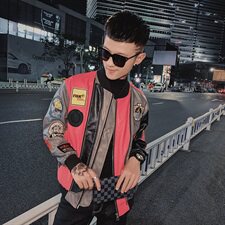 痞帅韩版社会小伙机车夹克潮流彩条拼接水洗皮衣D1116-P125控155，男装皮衣，星座308A