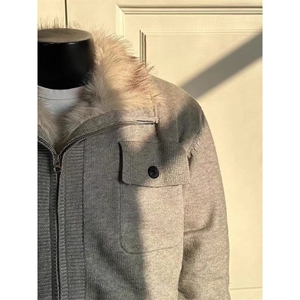 美式cleanfit座山雕毛衣男女秋冬季加厚保暖棉服针织开衫毛领外套图片