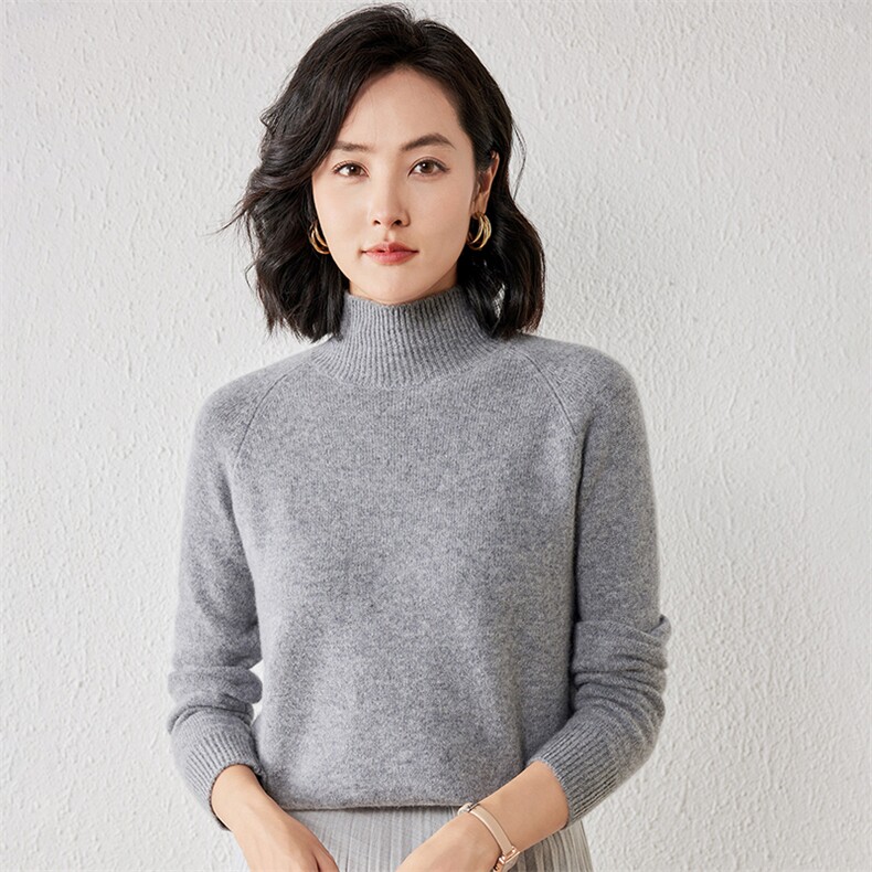 2025年秋季新款百搭女士半高领长袖套头衫,针织衫/毛衣,春贝羊绒