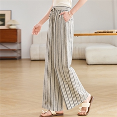 2026新款女春秋季显瘦韩版宽松条纹直筒百搭休闲裤，女装休闲裤，独衣靓