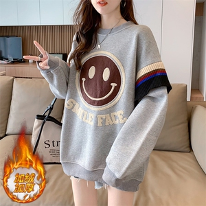 A8394华棉复合100涤加绒加厚毛巾刺绣笑脸宽松连帽卫衣女P55图片