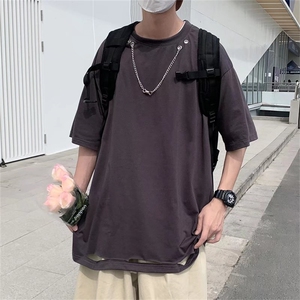 春季ins标准时尚潮牌圆领T恤原宿简约慵懒男潮流五分袖 T1495-P28图片