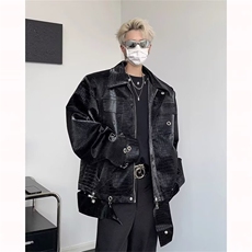 简约潮流气质鳄鱼纹垫肩皮衣情侣PU皮上衣原宿新款日系百搭时尚，男装皮衣，星座218-1（原230）