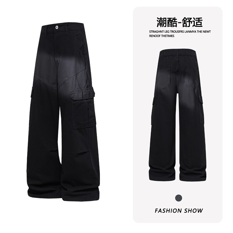 B221 美式ins高街筒洗褪多口袋工装休闲牛仔裤 LK26648-特P55控98图片