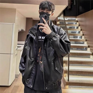 黑色PU皮衣夹克棉服男款秋冬保暖情侣重磅机车服加厚工装外套棉袄