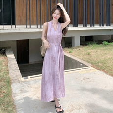 法式浪漫无袖碎花连衣裙女2025夏季新款氛围感度假风显瘦减龄长裙，女装连衣裙，琦鑫阁（原依鑫阁）